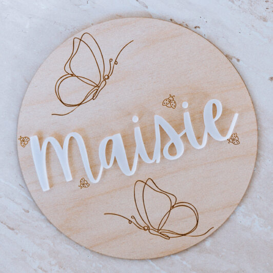 Personalised butterfly name sign with custom ladybirds