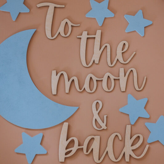 To the moon and back wall decal and painted moon and stars