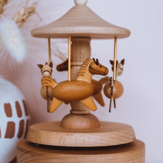 Heritage Personalised Wooden Musical Engraved Carousel - Horses