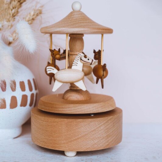 Heritage Personalised Wooden Musical Engraved Carousel - Horses