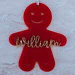 Red gingerbread man personalised with glitter name ornament