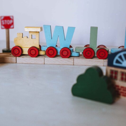 Personalised name train engine and two letters with accessories